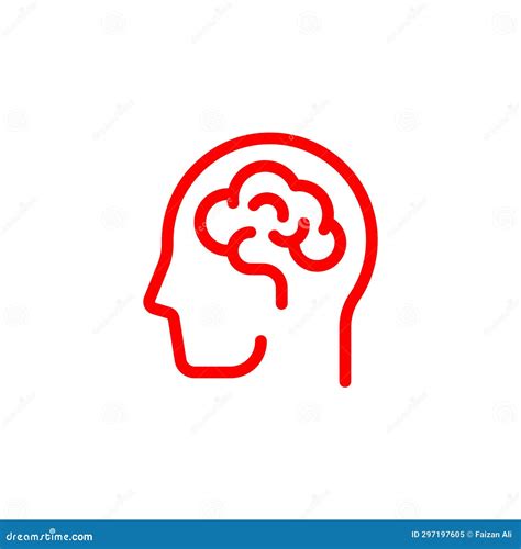 Red Human Brain Icon In Line Art Style Stock Illustration