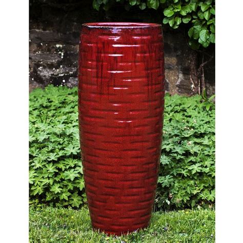 Kinsey Garden Decor Indoor Outdoor Extra Tall Floor Vase Glazed Ceramic Planter Apple Red