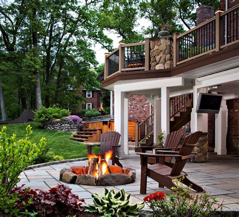 Decorating Great Outdoor Patio Ideas With Fire Pit Area And Wood Deck