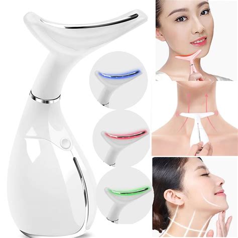 Led Photon Therapy Neck And Face Lifting Massager Vibration Skin Tighten Reduce Double Chin Anti