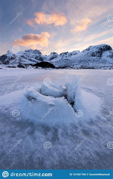 Beautiful Landscape Cracking Ice Frozen Sea Coast With