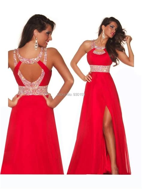 Halter Neckline Fashion Beading Straps Sexy Backless Long Prom Dress Chiffon Red Prom Dresses