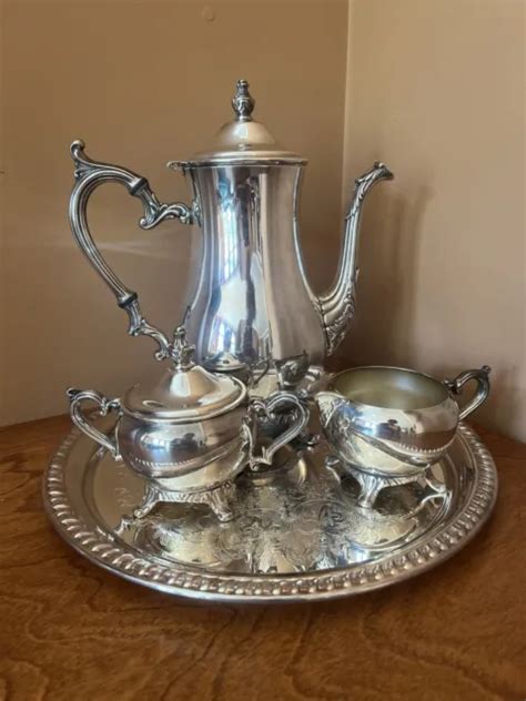 Antique Wm Rogers Silver Coffee Tea Set Silverplate Pot Creamer