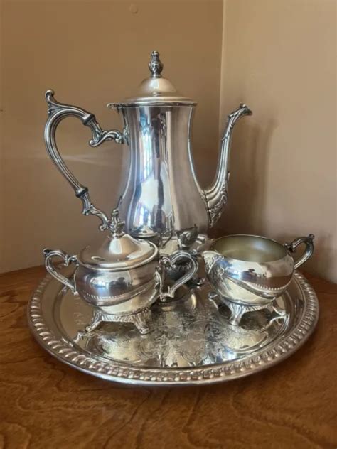 ANTIQUE WM ROGERS 800 Silver Coffee Tea Set Silverplate Pot Creamer