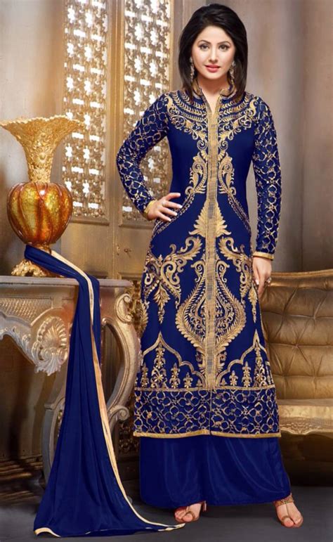 Blue Embroidered Georgette Semi Stitched Salwar With Dupatta Styles Closet 560196