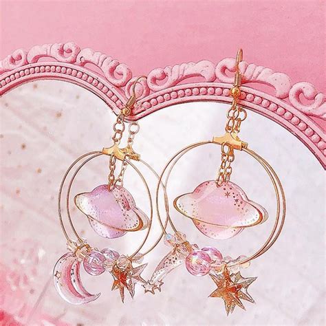 sweet sparkling galaxy earrings se11224 sanrense kawaii jewelry kawaii accessories girly