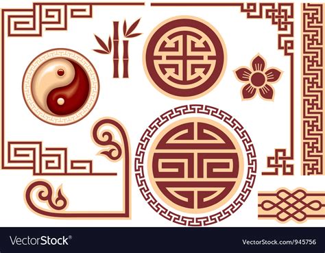 Set Of Chinese Oriental Design Elements Royalty Free Vector