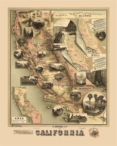 The Unique Map Of California 1888 Vintage Map Antique Map