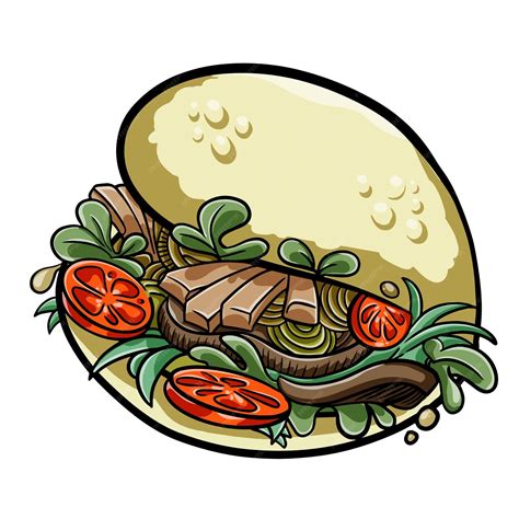 Premium Vector Taiwanese Snack Gua Bao Chinese Cuisine Taiwanese Pork Buns Cartoon Vector Picture