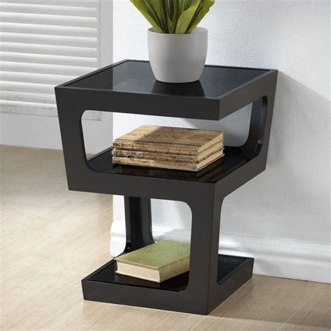 Baxton Studio Clara Black Modern End Table With 3 Tiered Glass Shelves