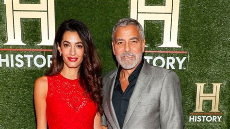 Amal Clooney Wears Red Lace Column Gown With George To Historytalks