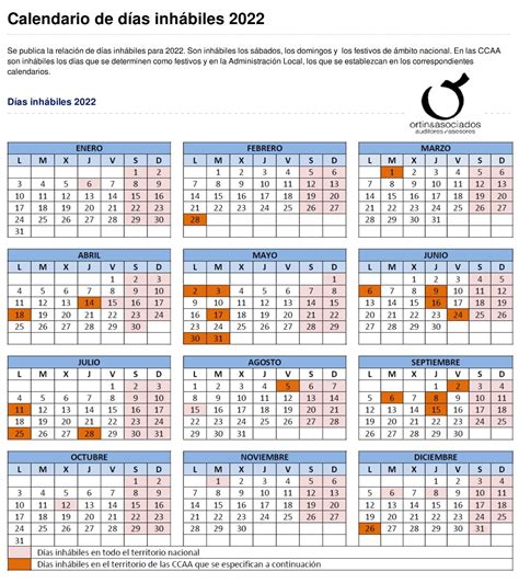 Calendario De Días Inhábiles 2022 Ortín Y Asociados