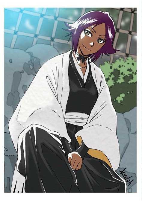 An Anime Character With Purple Hair Sitting Down