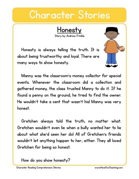 This Honesty Character Reading Comprehension Worksheet Will Help Your