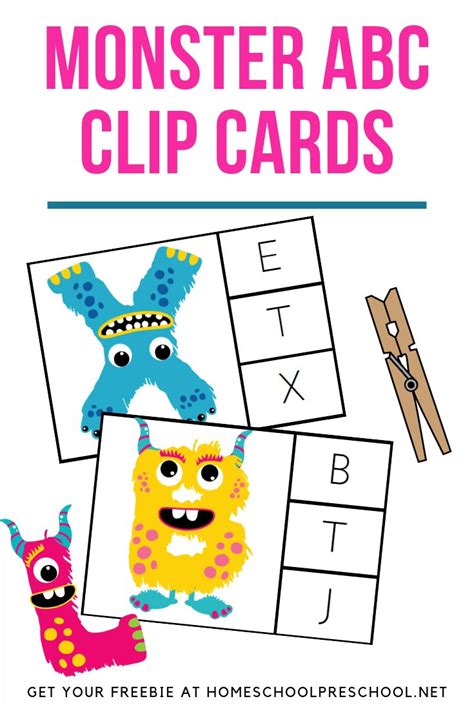 Free Printable Monster Alphabet Clip Cards for Preschoolers | Alphabet