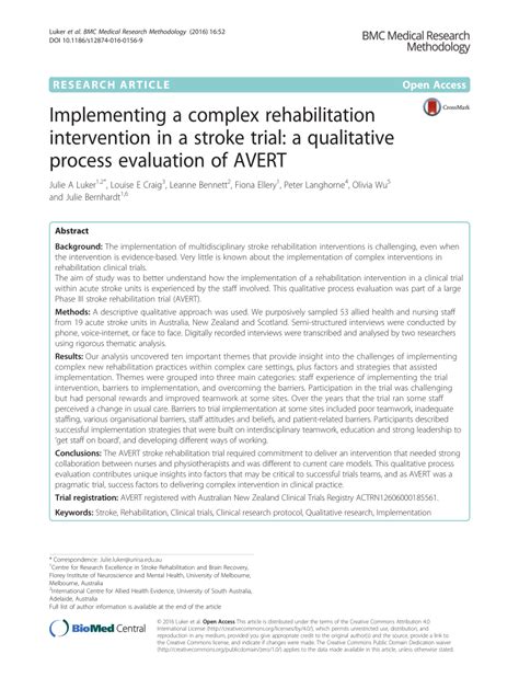 Results of the dawn trial expand the beneficial role of stent retrieval therapy for acute ischemic stroke beyond the conventional time window. (PDF) Implementing a complex rehabilitation intervention ...