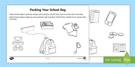 Packing Your School Bag Worksheet Worksheet Teacher Made