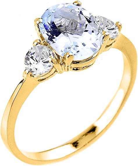 Dainty 14k Yellow Gold Aquamarine 3 Stone Engagement Ring