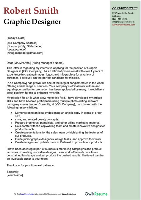 Graphic Designer Cover Letter Examples Qwikresume