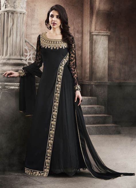 Stylish Look Black Georgette Salwar Kameez Indian Gowns Pakistani