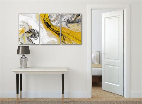 Mustard Yellow And Grey Swirl Bedroom Canvas Wall Art