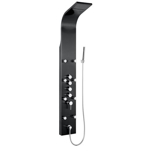 akdy 65 in 8 jet shower panel system in black stainless steel with rainfall waterfall shower