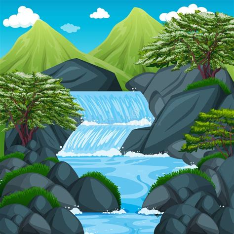 Background Scene With Waterfall In The Mountain Stock Vector