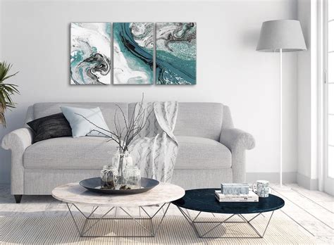 Teal And Grey Swirl Living Room Canvas Wall Art Accessories Abstract