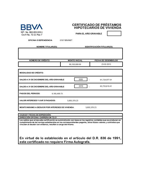 Certificado De Crédito Hipotecario Del Bbva Tributi