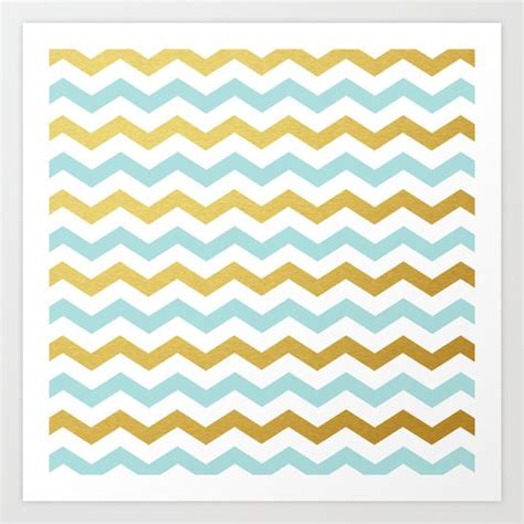 Tiffany Blue And Gold Chevron Pattern Art Print By Sparkle And Glitter