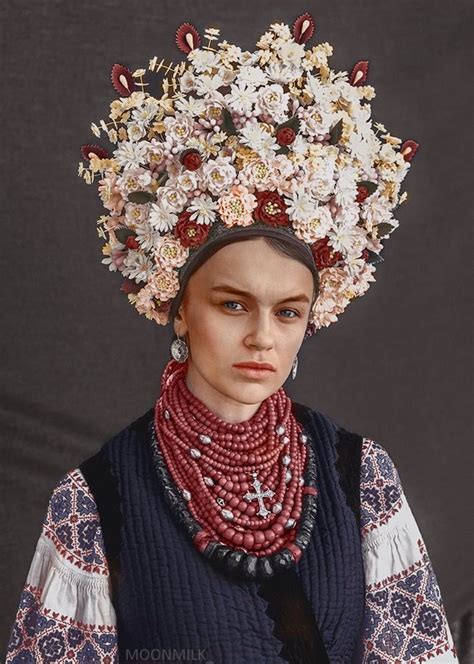 woman wearing a ukrainian headdress traditional fashion traditional dresses floral headdress