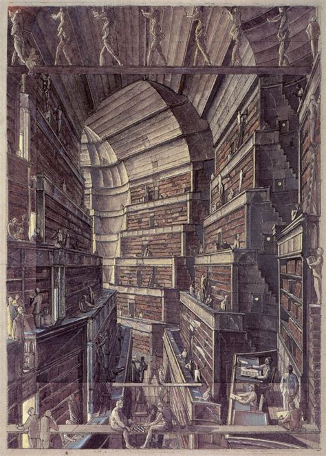 la bibliothèque de babel jorge luis borges vue par Érik desmazières dans les diagonales du temps