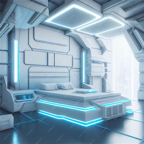 Premium Photo Futuristic Sci Fi Architecture White Neon Bedroom