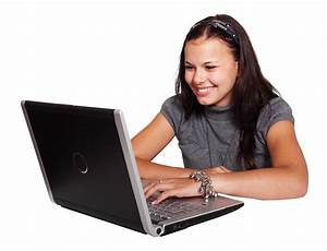 Girl, Using, Laptop, Png, Image
