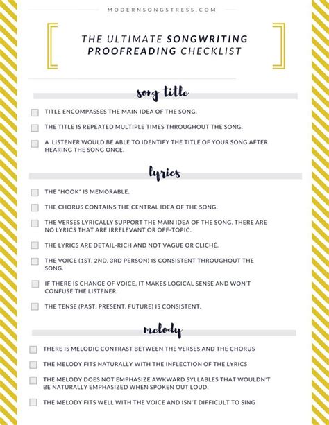 Free Printable Checklist To Help You Review Your Songwriting Modern