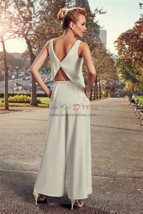 Bridal Pantsuits Modern Wedding Dresses Hand Beaded Wide Leg Pants Wps 125