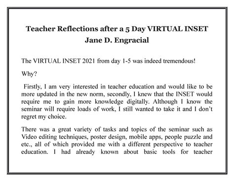 Teacher Reflections After A 5 Day Virtual Inset Teacher Reflections