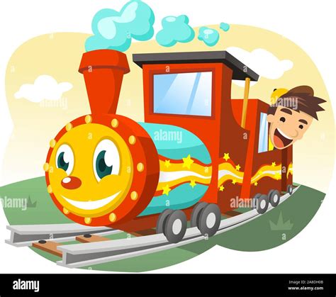 Ilustración De Dibujos Animados De Un Niño Viajaba En Un Tren De