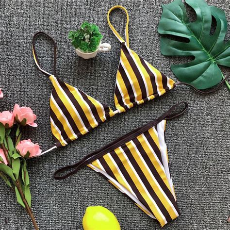 2018 Bikinis Striped Women Bikii Set Sexy Summer Padded Bra Bathing