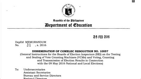 Dissemination Of Comelec Resolution No 10057 Teacherph