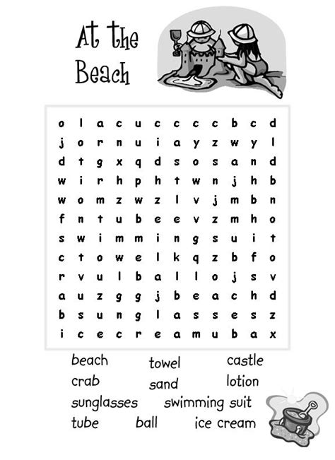 Beach Word Search Printable Coloring Sheets