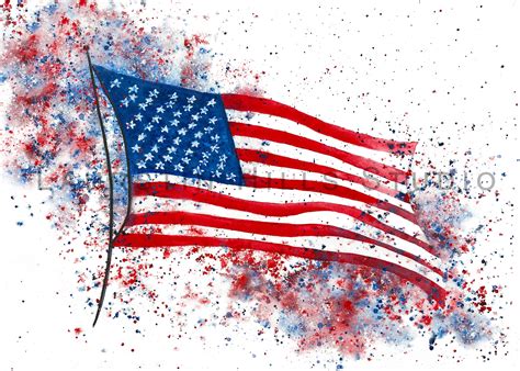 American Flag Art Print Us Flag Splatters Watercolor Art Etsy Uk