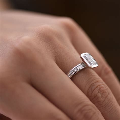 Bezel Set Emerald Cut Diamond Engagement Ring Christopher Duquet Fine Jewelry