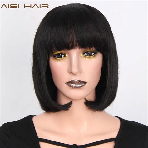 We offers black hair short bobs products. AISI HAIR SyntheticWig 12 inch Black Bob Short Black Wigs ...