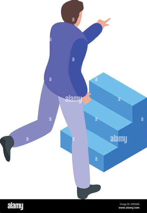 Stairs Successful Businessman Icon Isometric Of Stairs Successful