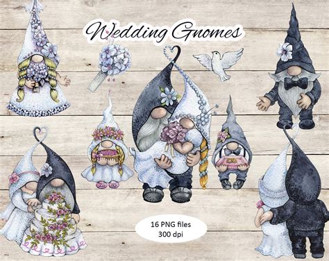 Watercolor Wedding Gnomes Clipart Couple Bride And Groom Etsy