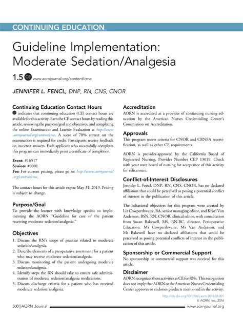 Pdf Guideline Implementation Moderate Sedation Analgesia