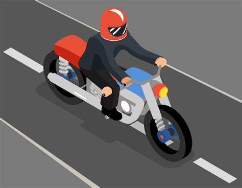 Free Vector Isometric Biker On The Road Top Side View Motorbike