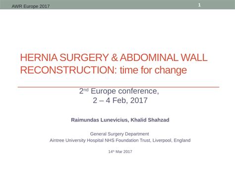Pdf Hernia Surgery And Abdominal Wall Reconstruction Time For Change