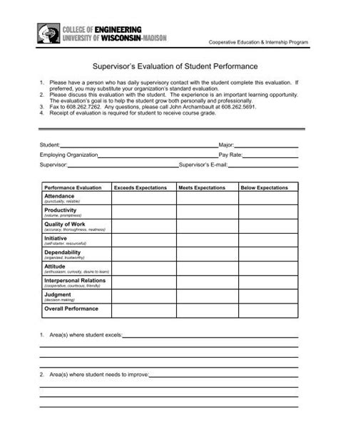 Supervisor Evaluation Form Template